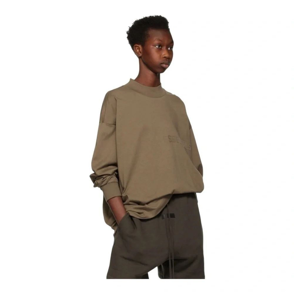 Fear of God ESSENTIALS Brown Flocked Long Sleeve T-Shirt in Wood